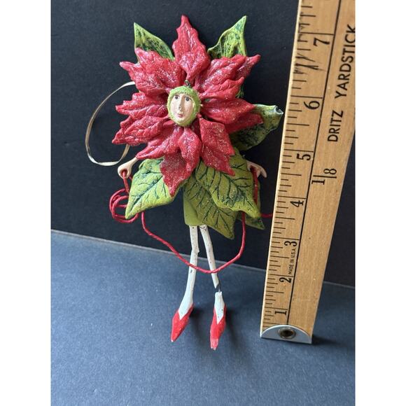 Patience Brewster Poinsettia Girl Krinkles Christmas Ornament Hand Painted 6.5” - Picture 7 of 8